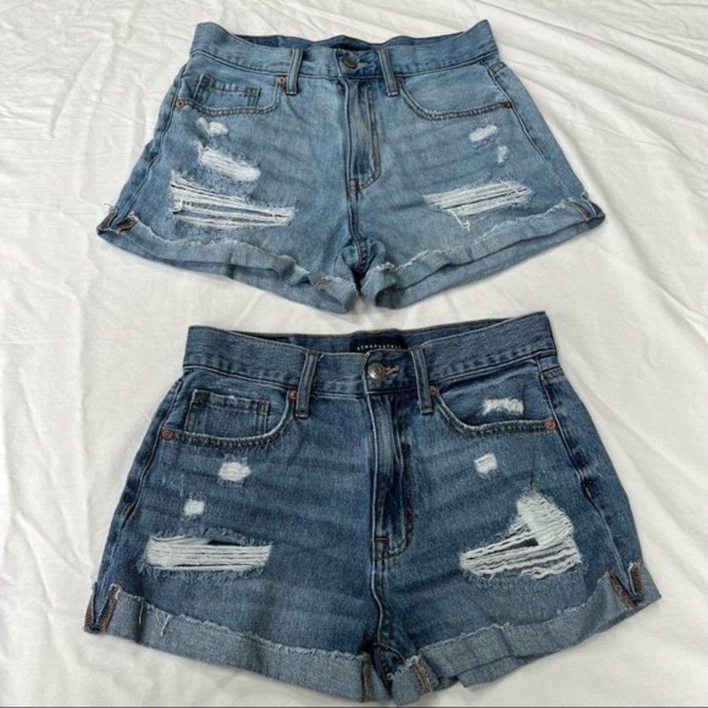 Aeropostale Mom Shorts Distressed Denim Jeans Shorts Size 6 - 2 Pair! Lt. & Med